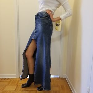 DIESEL LONG MAXI DISTRESSED DENIM SKIRT SIZE 24 MADE IN ITALY